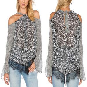 10 Crosby Derek Lam Animal Print Cold Shoulder Semi Sheer Halter Top Blouse 0